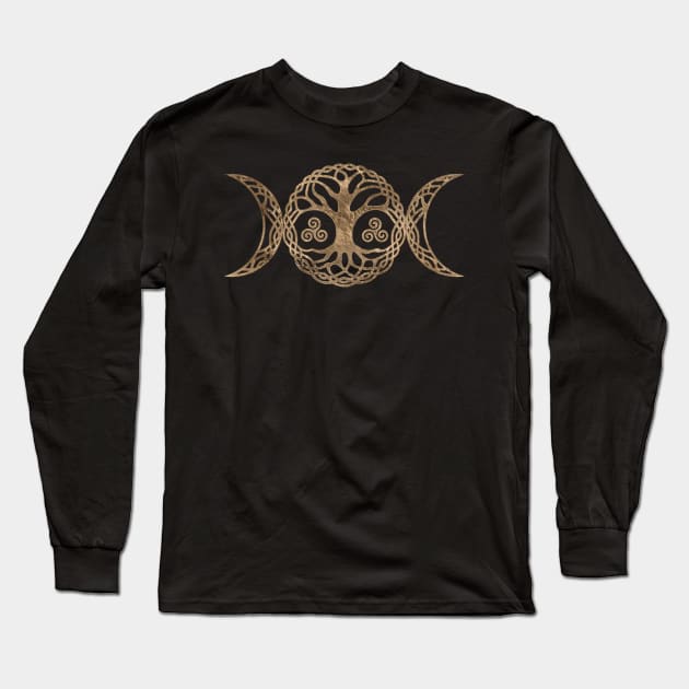 Triple Moon Goddess with triskele and tree of life Long Sleeve T-Shirt by Nartissima